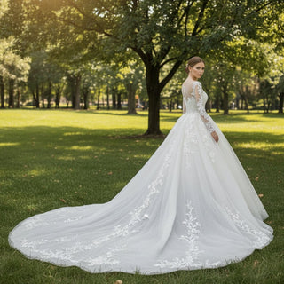 Convertible Lace Ball Gown Wedding Dress with Detachable Train - Rosymae