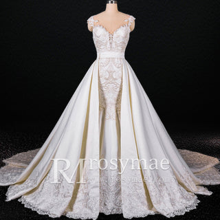 Convertible Mermaid Wedding Gown with Detachable Skirt - Rosymae