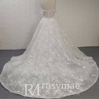 Convertible Off Shoulder Sweetheart Sparkly Ballgown Wedding Dress - Rosymae