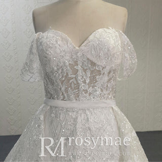 Convertible Off Shoulder Sweetheart Sparkly Ballgown Wedding Dress - Rosymae