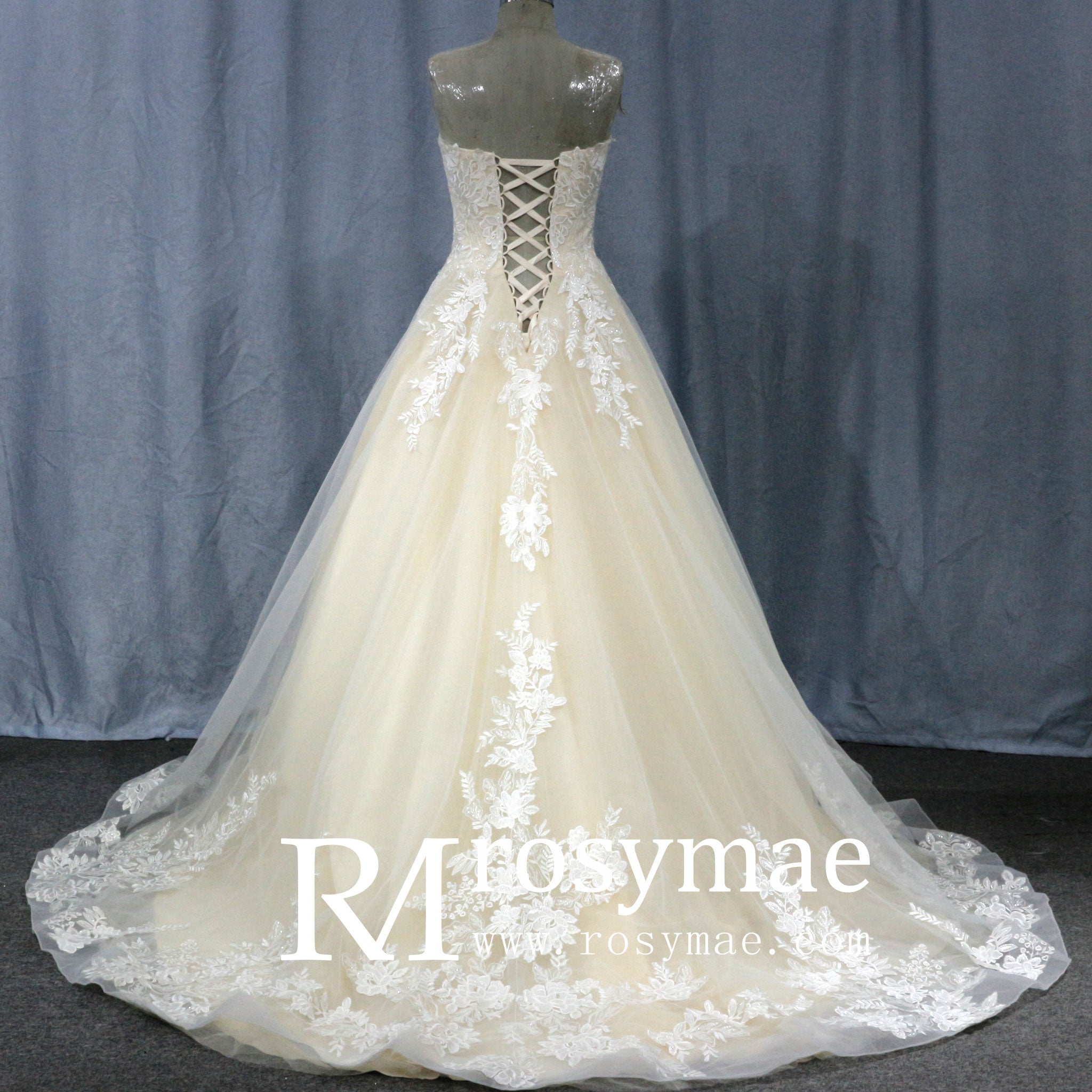 Cream Strapless Sweetheart Neckline Princess Tulle Wedding Dresses - Rosymae