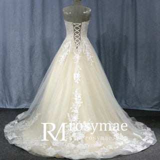 Cream Strapless Sweetheart Neckline Princess Tulle Wedding Dresses - Rosymae
