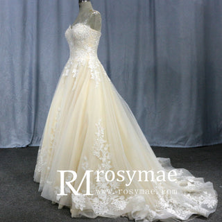 Cream Strapless Sweetheart Neckline Princess Tulle Wedding Dresses - Rosymae