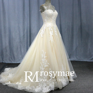 Cream Strapless Sweetheart Neckline Princess Tulle Wedding Dresses - Rosymae