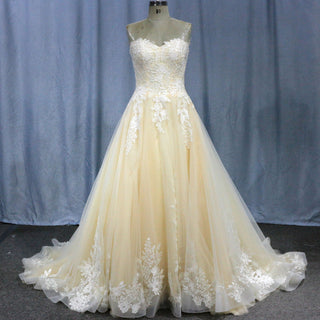 Cream Strapless Sweetheart Neckline Princess Tulle Wedding Dresses - Rosymae