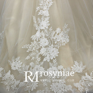 Cream Strapless Sweetheart Neckline Princess Tulle Wedding Dresses - Rosymae