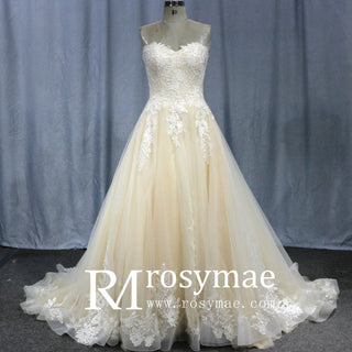 Cream Strapless Sweetheart Neckline Princess Tulle Wedding Dresses - Rosymae