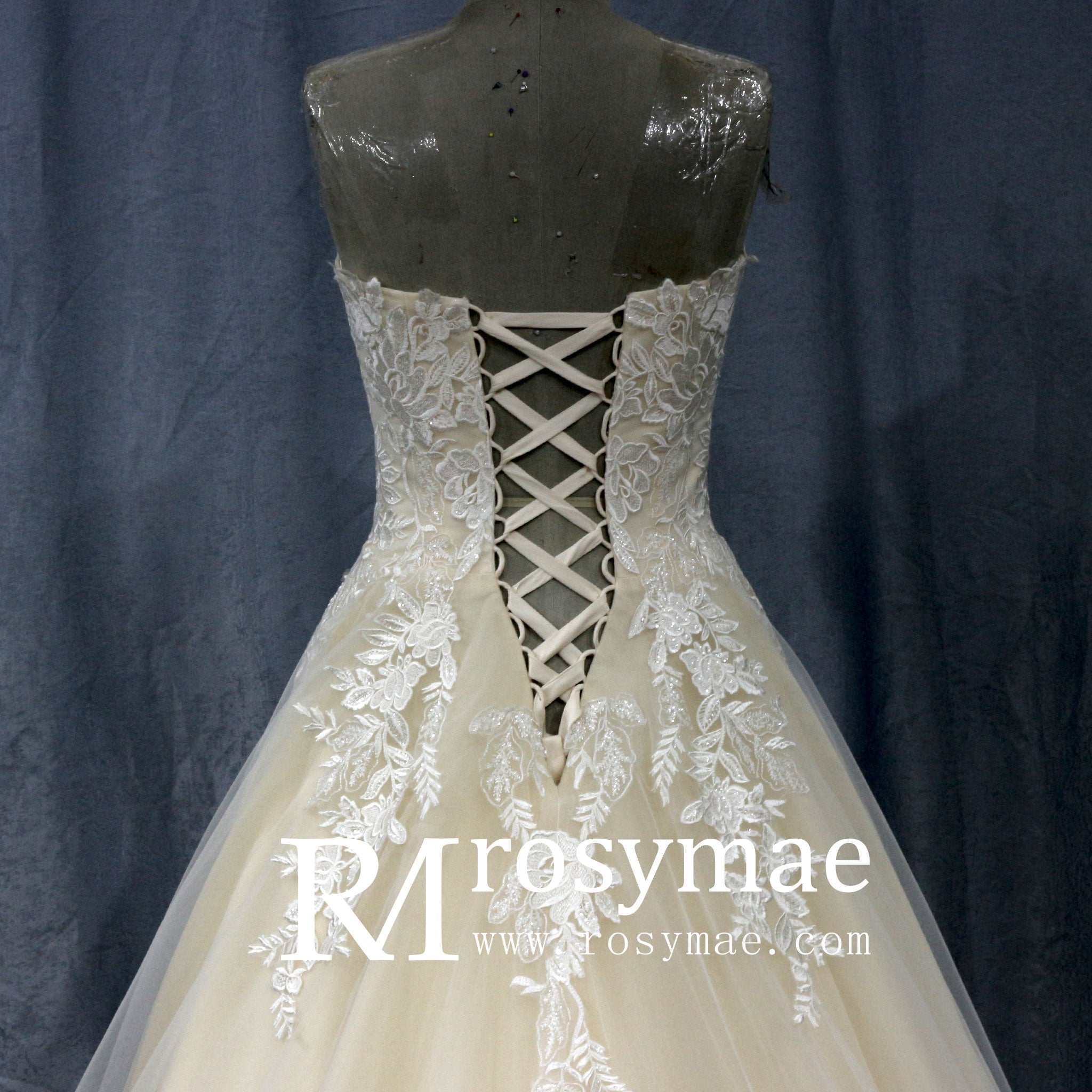 Cream Strapless Sweetheart Neckline Princess Tulle Wedding Dresses - Rosymae