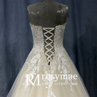 Cream Strapless Sweetheart Neckline Princess Tulle Wedding Dresses - Rosymae