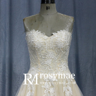 Cream Strapless Sweetheart Neckline Princess Tulle Wedding Dresses - Rosymae