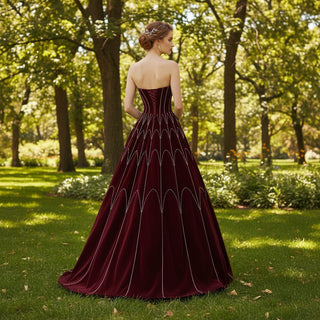Curve Strapless Plum Beaded Crystals Evening Dress Party Gown - Rosymae