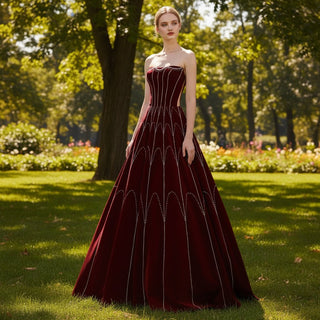 Curve Strapless Plum Beaded Crystals Evening Dress Party Gown - Rosymae