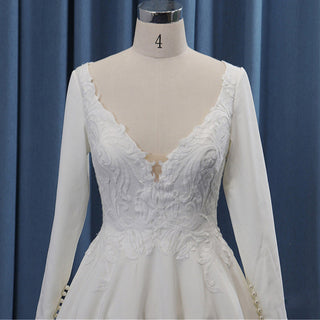 Deep V-neck Informal Long Sleeve Country Knee Length Wedding Dress - Rosymae