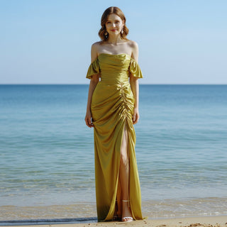 Detachable Off Shoulder Formal Gown Party Dress with Leg Slit - Rosymae