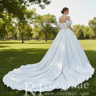 Detachable Off Sleeve Ruched Ball Gown Bridal Wedding Dress - Rosymae