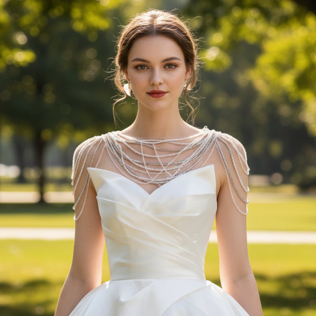 Detachable Off Sleeve Ruched Ball Gown Bridal Wedding Dress - Rosymae