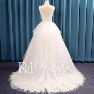 Double V Tank Top Tulle Ball Gown Bridal Wedding Dress