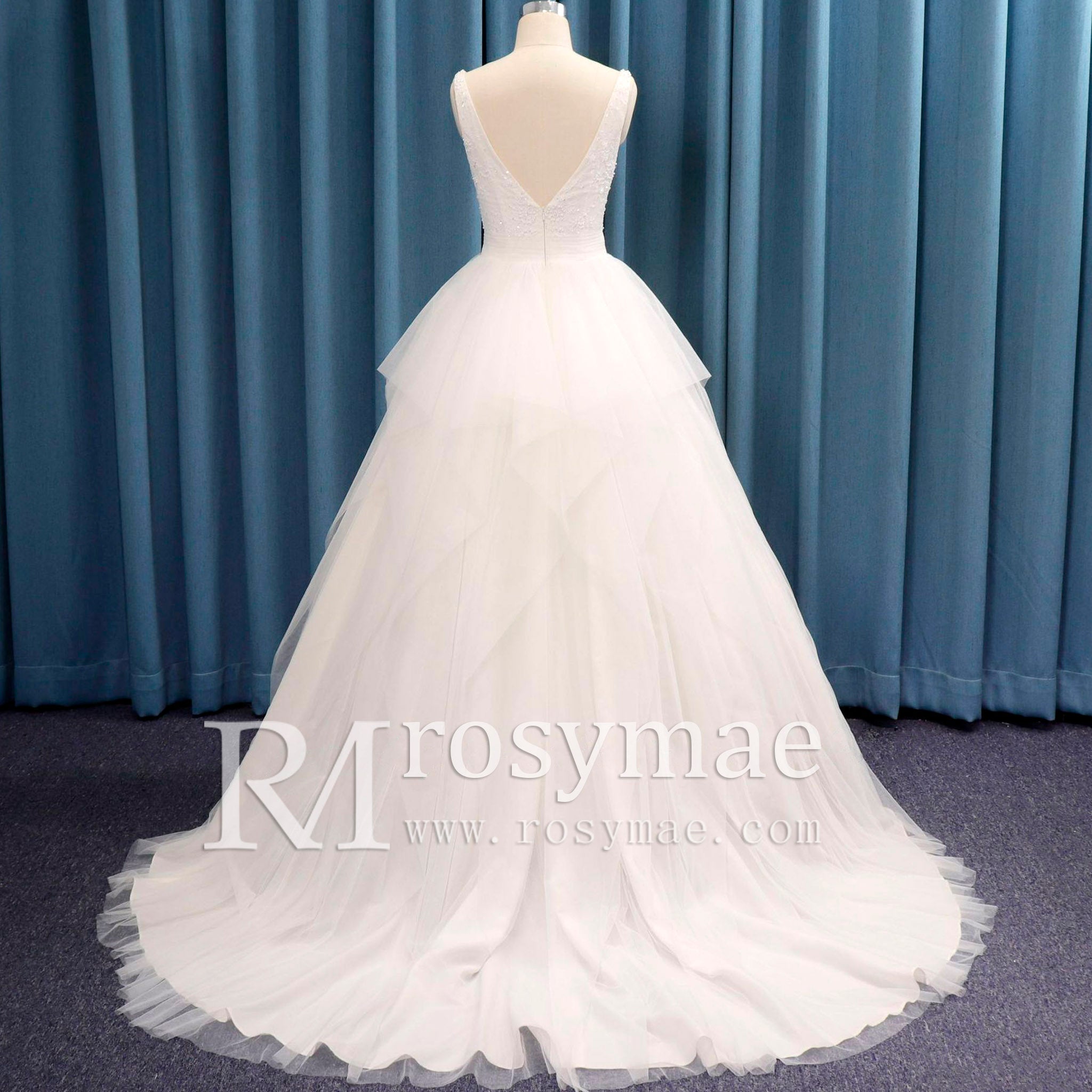 Double V Tank Top Tulle Ball Gown Bridal Wedding Dress - Rosymae