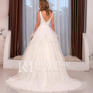 Double V Tank Top Tulle Ball Gown Bridal Wedding Dress - Rosymae