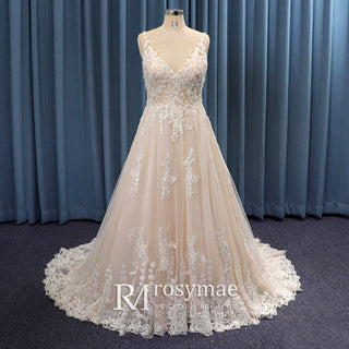Sexy Double V Tank Tulle and Lace Plus Size Wedding Dress