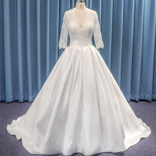 Elbow Length Sleeve Ballgown Satin Bridal Gown Wedding Dress
