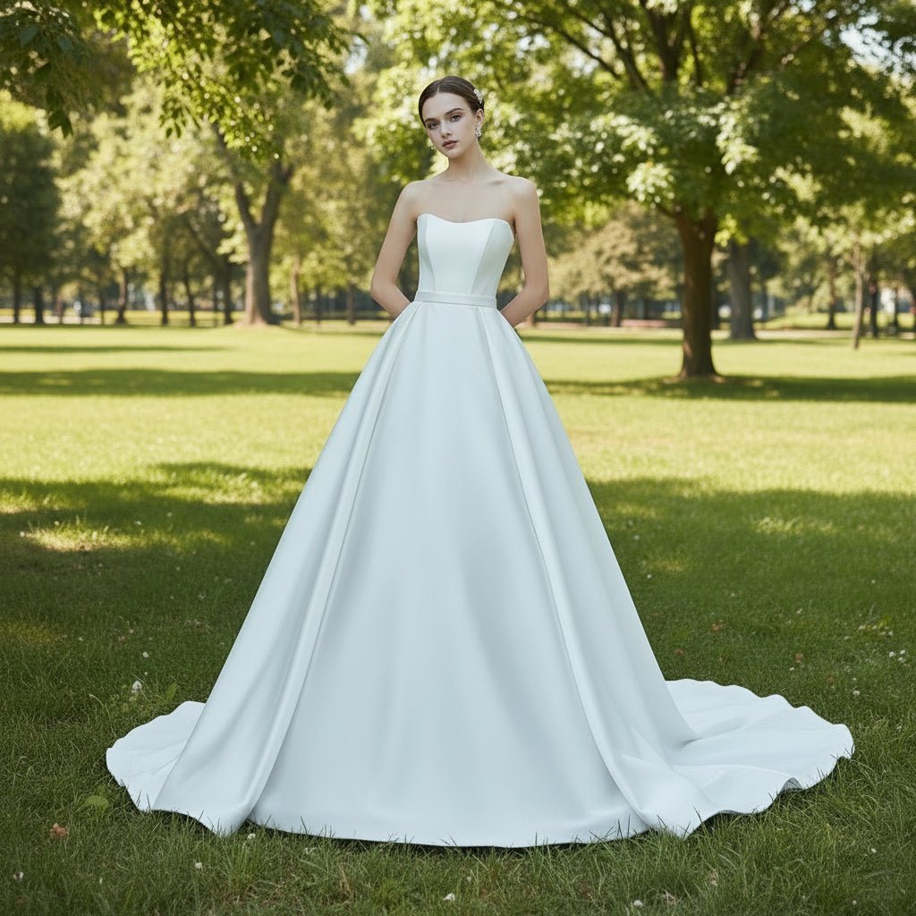 Elegant A-Line Strapless Satin Wedding Dress - Rosymae