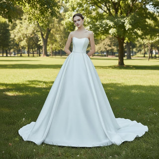 Elegant A-Line Strapless Satin Wedding Dress - Rosymae