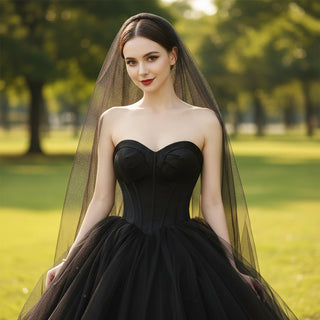Elegant Ball Gown Sweetheart Black Wedding Dress Tulle Bridal Gown - Rosymae
