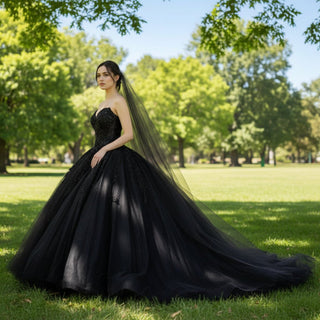 Elegant Black Ball Gown Wedding Dress Strapless Neck - Rosymae