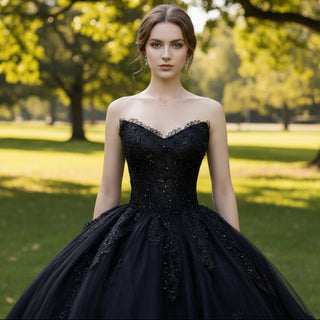 Elegant Black Ball Gown Wedding Dress Strapless Neck - Rosymae