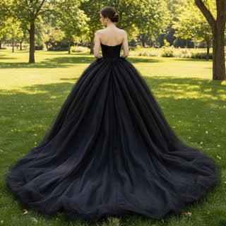 Elegant Black Ball Gown Wedding Dress Strapless Neck - Rosymae