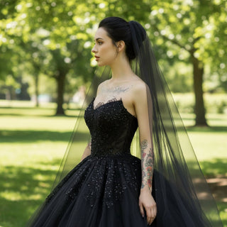 Elegant Black Ball Gown Wedding Dress Strapless Neck - Rosymae
