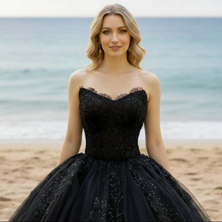 Elegant Black Ball Gown Wedding Dress Strapless Neck - Rosymae