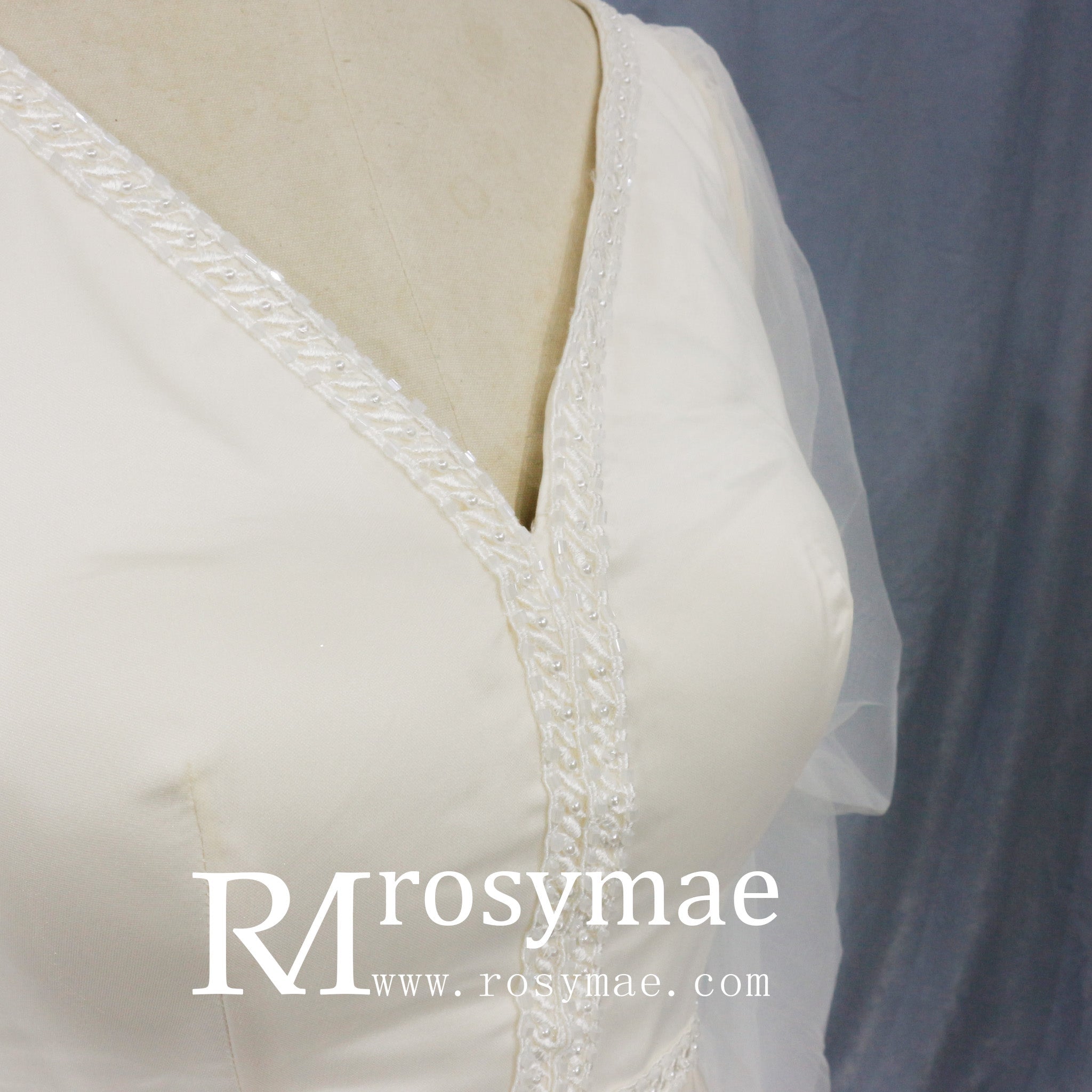 Elegant Deep V-Neck Wedding Dresses with Sheer Sleeves - Rosymae