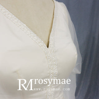 Elegant Deep V-Neck Wedding Dresses with Sheer Sleeves - Rosymae