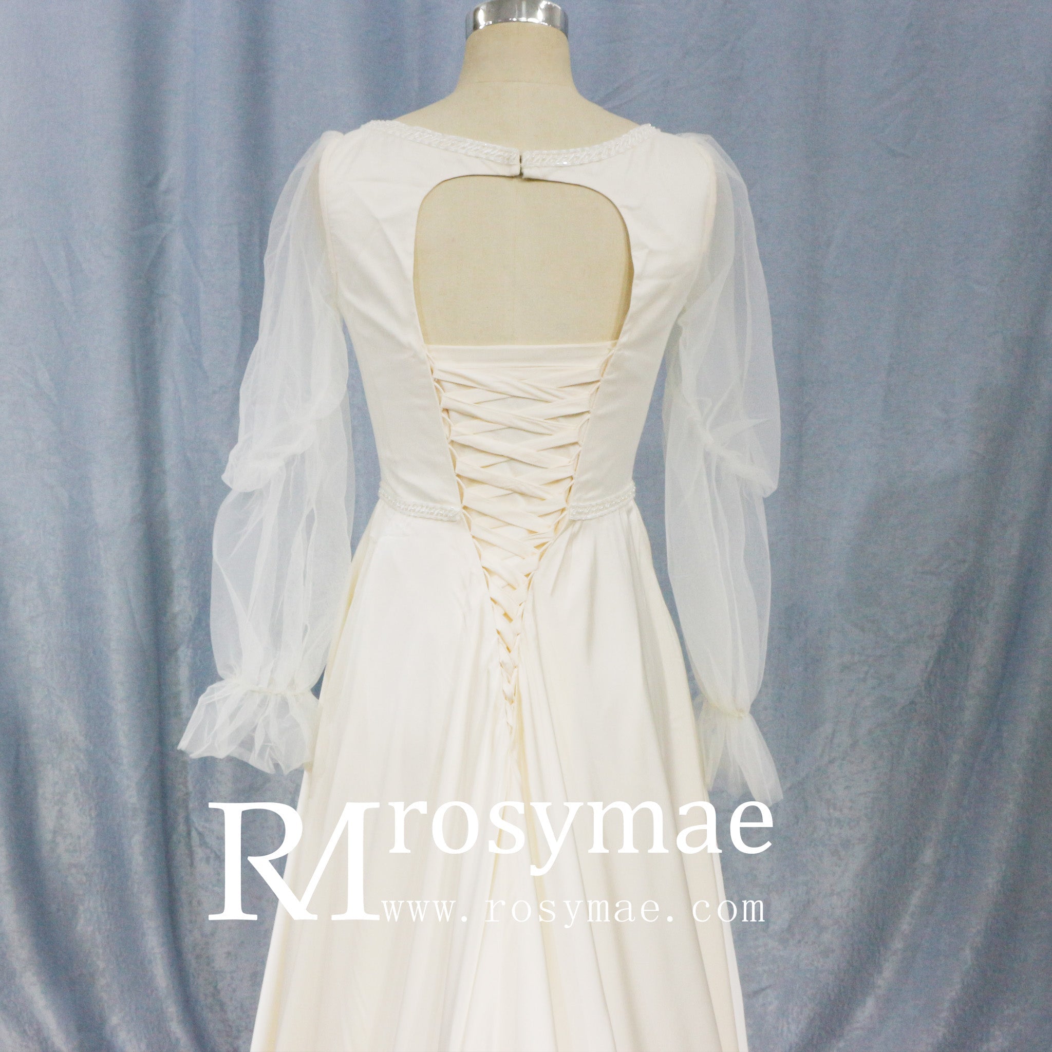 Elegant Deep V-Neck Wedding Dresses with Sheer Sleeves - Rosymae