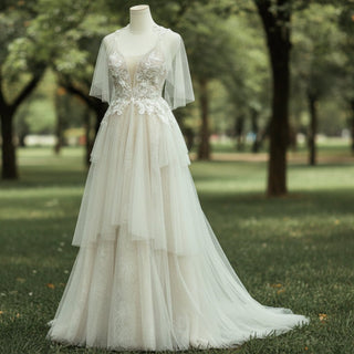 Elegant Dot Tulle Lace Boho Sheath Wedding Dress Multi Tulle - Rosymae