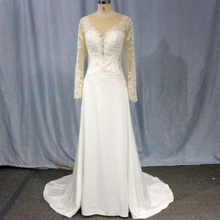 Elegant Lace A-line Wedding Dresses with Long Sleeves - Rosymae