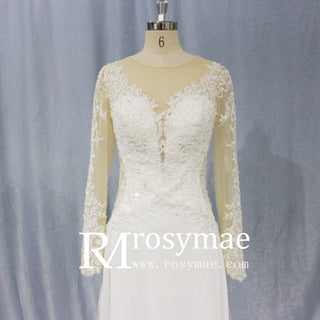 Elegant Lace A-line Wedding Dresses with Long Sleeves - Rosymae