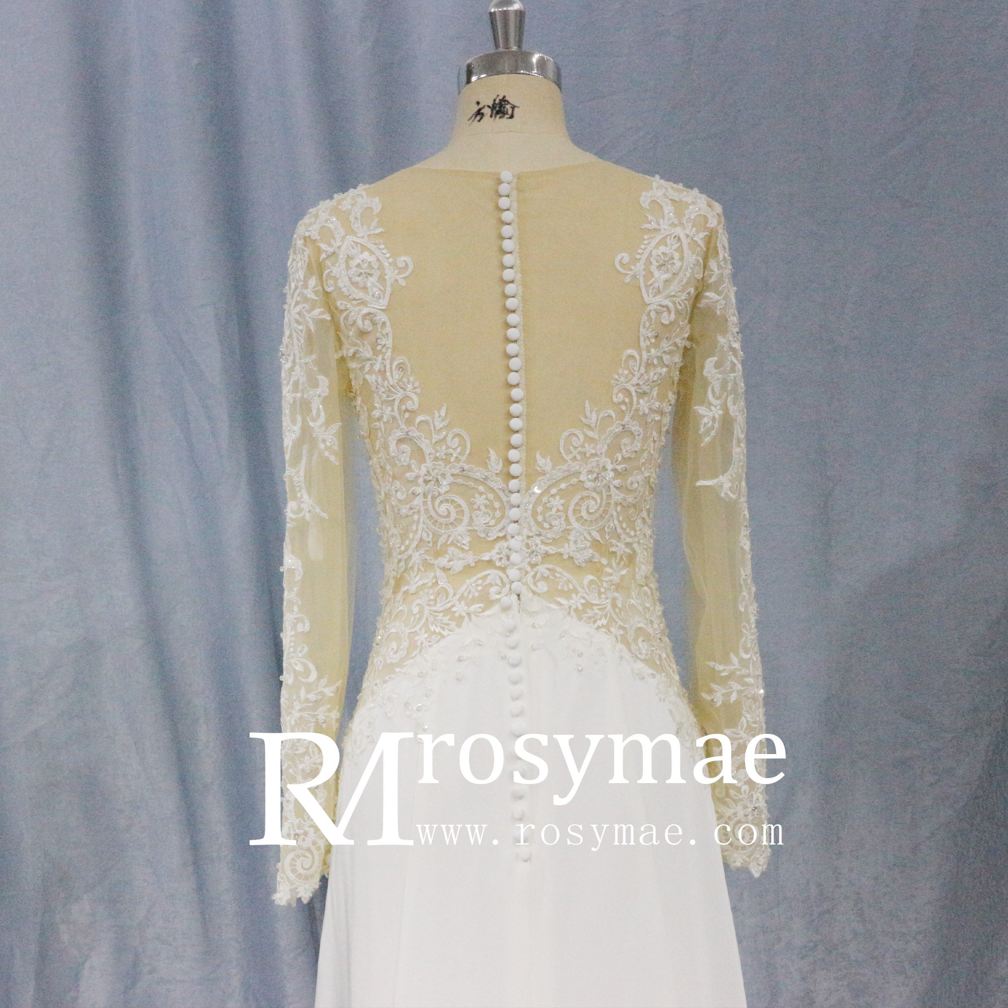 Elegant Lace A-line Wedding Dresses with Long Sleeves - Rosymae