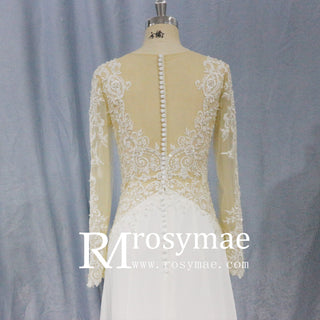 Elegant Lace A-line Wedding Dresses with Long Sleeves - Rosymae