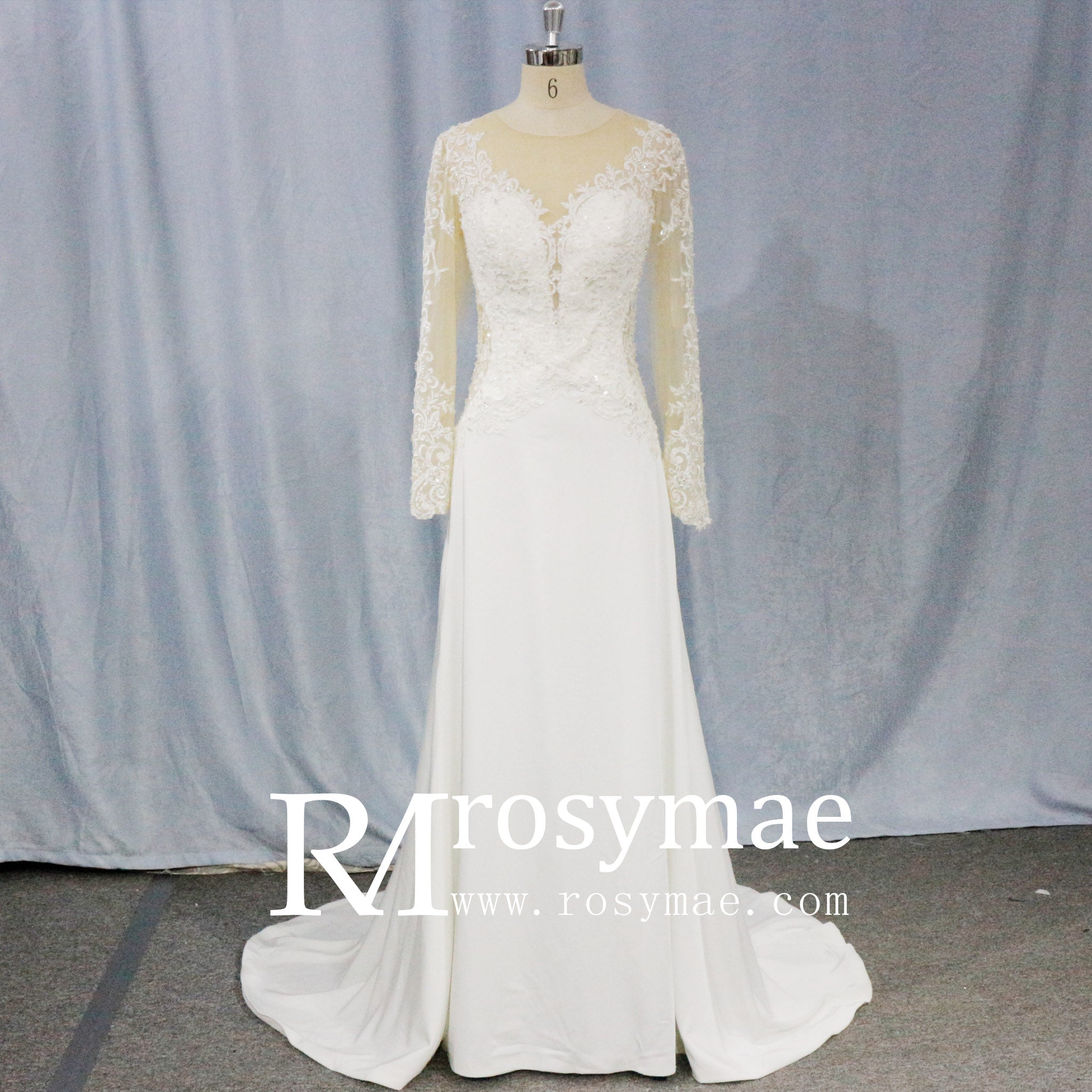Elegant Lace A-line Wedding Dresses with Long Sleeves - Rosymae