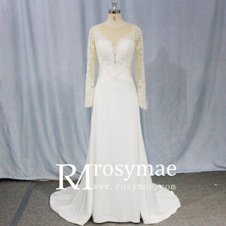 Elegant Lace A-line Wedding Dresses with Long Sleeves - Rosymae