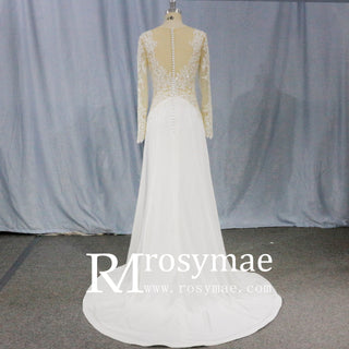 Elegant Lace A-line Wedding Dresses with Long Sleeves - Rosymae