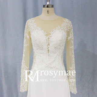 Elegant Lace A-line Wedding Dresses with Long Sleeves - Rosymae
