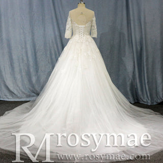 Elegant Lace Applique Wedding Dress With Half Sleeve - Rosymae
