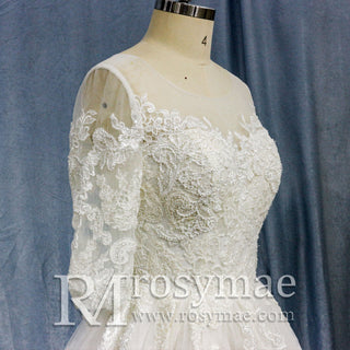 Elegant Lace Applique Wedding Dress With Half Sleeve - Rosymae