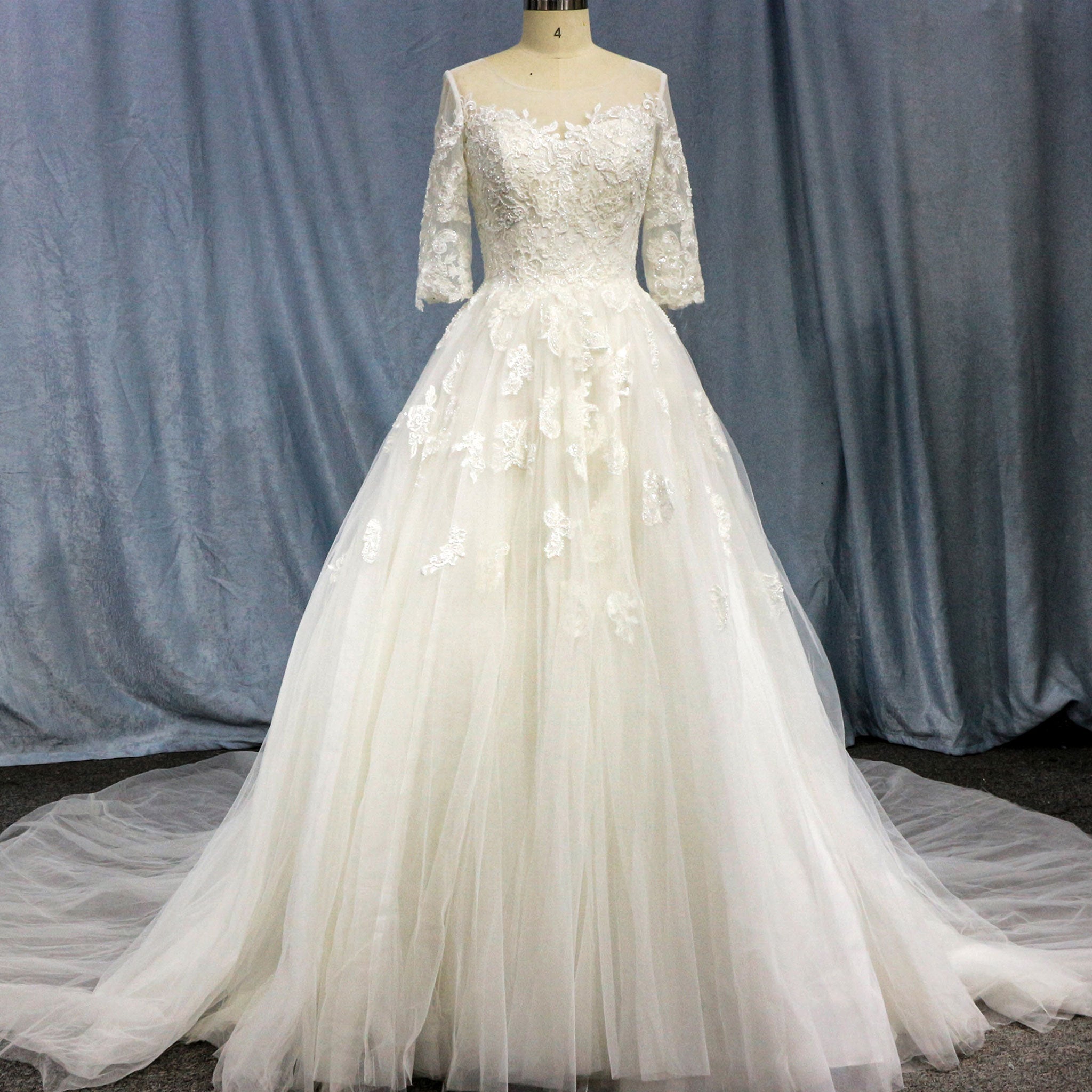 Elegant Lace Applique Wedding Dress With Half Sleeve - Rosymae