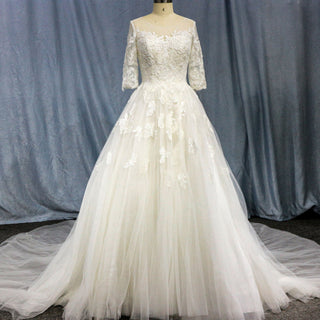 Elegant Lace Applique Wedding Dress With Half Sleeve - Rosymae