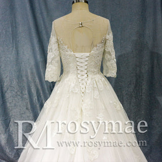 Elegant Lace Applique Wedding Dress With Half Sleeve - Rosymae